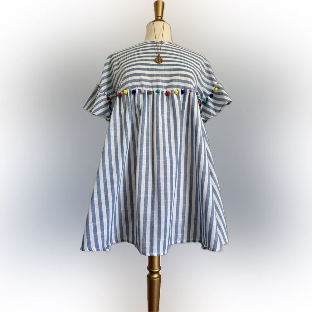 Pom-pom detailed striped dress!